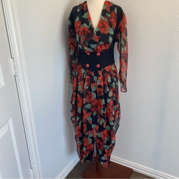 Vintage Sen Shi Chiffon Split Flare Skirt Pants & Jacket Asymmetrical Rare SZ M - Picture 2 of 13